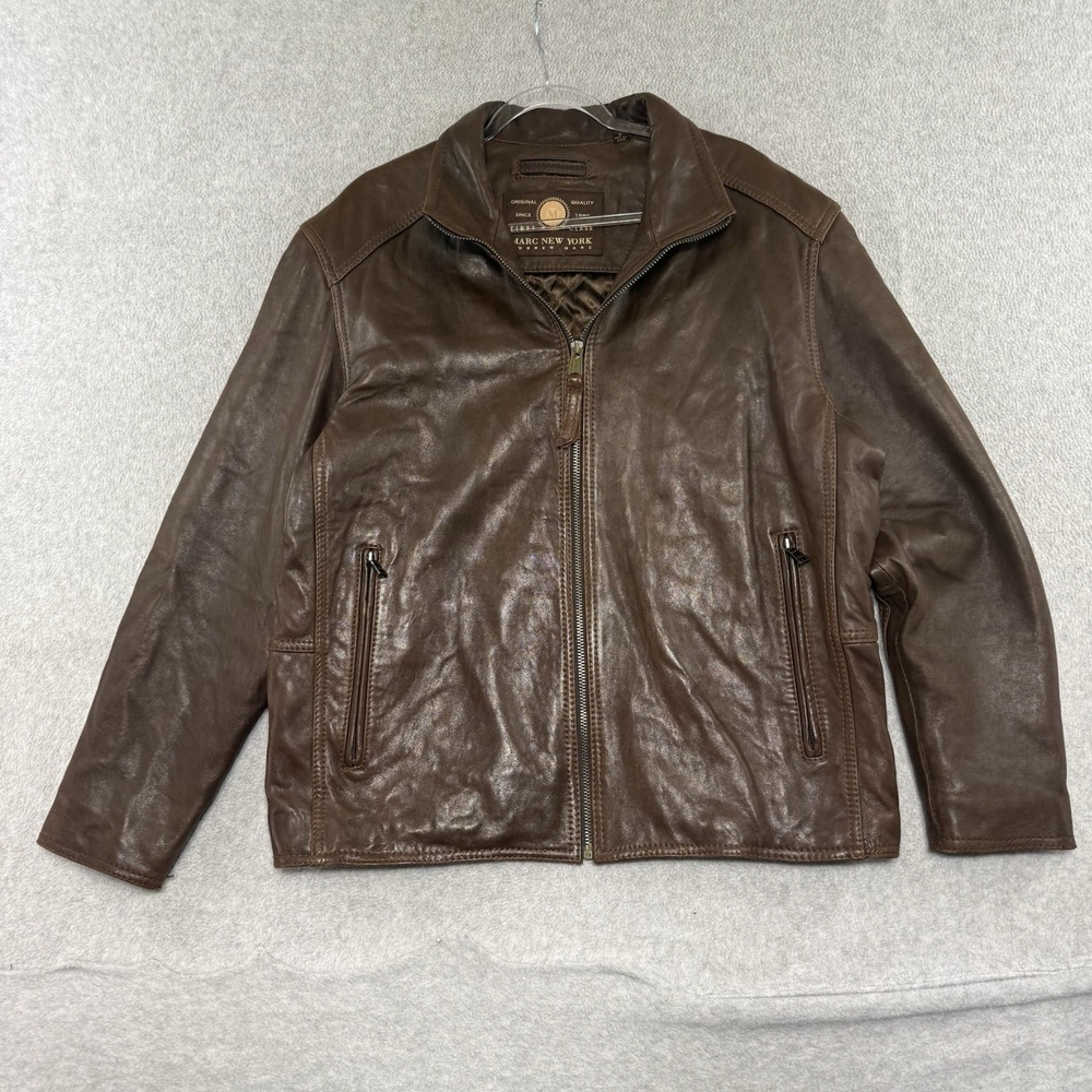 Marc NY Andrew Marc 1st Class Brown Leather Bomber Jacket Size Men's Large